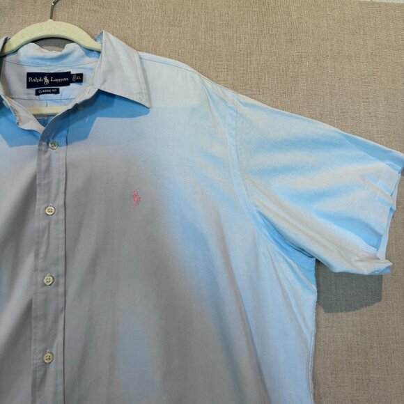 Ralph Lauren Classic Fit Short Sleeve Button Down XL Light Blue Shirt Pink Pony - Picture 3 of 10